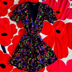 Saloni tropical mini wrap dress